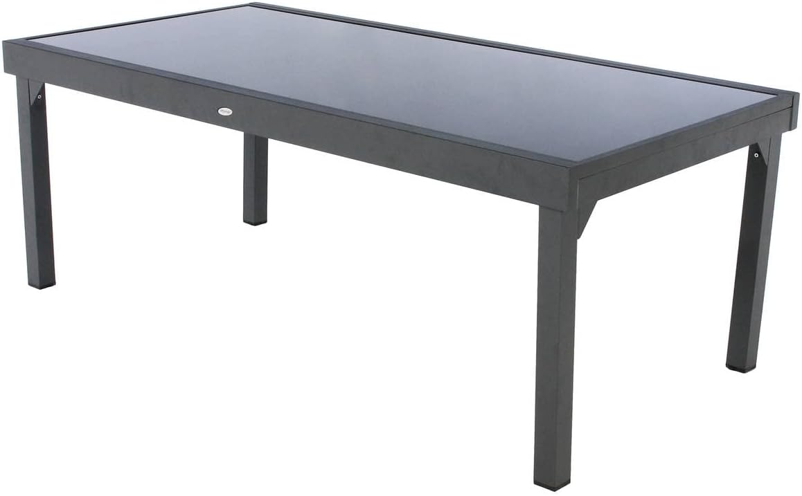 Table à manger, verre, 320 cm, Table de Jardin Extensible Piazza Gris Graphite, HESPERIDE, 12 Places, Aluminium Antirouille Verre trempé