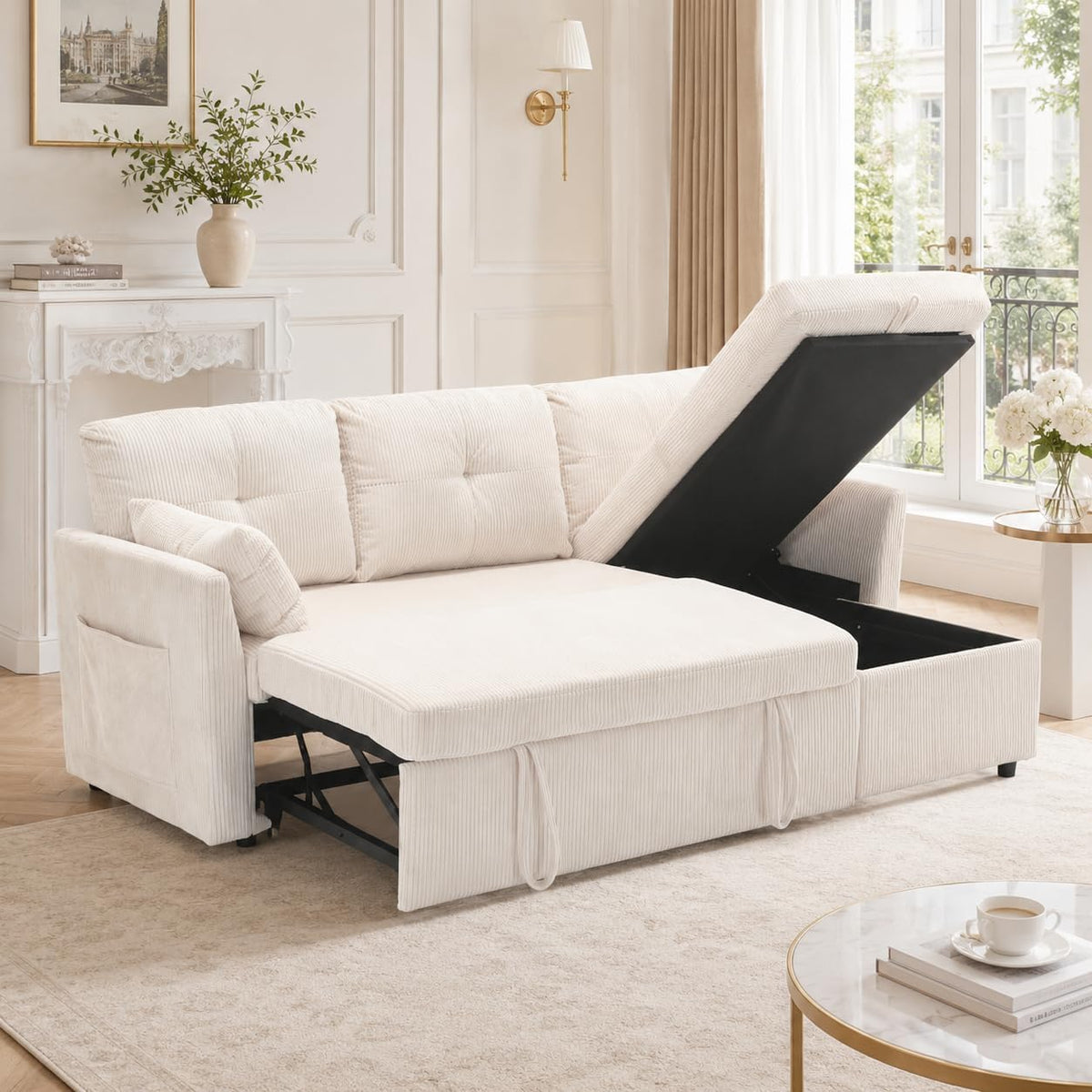 Canapé, télécommande, Sapgaks, Velours, Beige