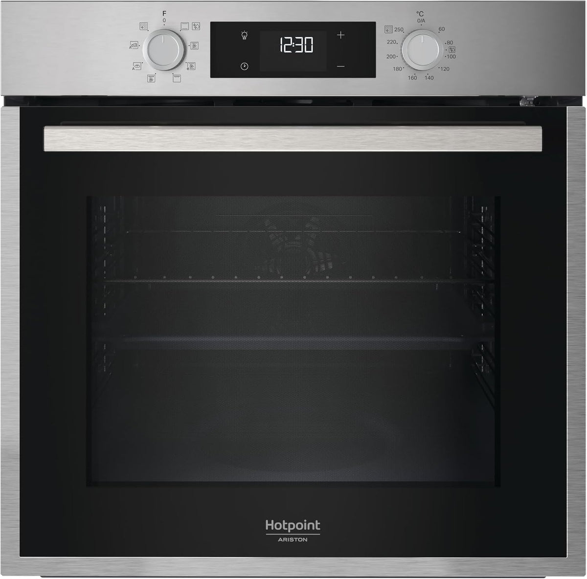 Four encastrable, acier inoxydable, HAO475PX, Hotpoint, 71L, 2 °C, 7 fonctions, pyrolyse, chaleur tournante, fonction gril, Multifonction