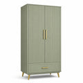Armoire en bois vert olive avec tiroir et pieds métalliques