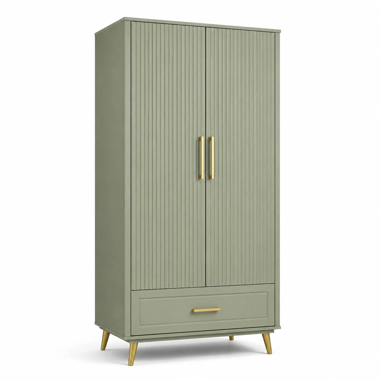 Armoire en bois vert olive avec tiroir et pieds métalliques