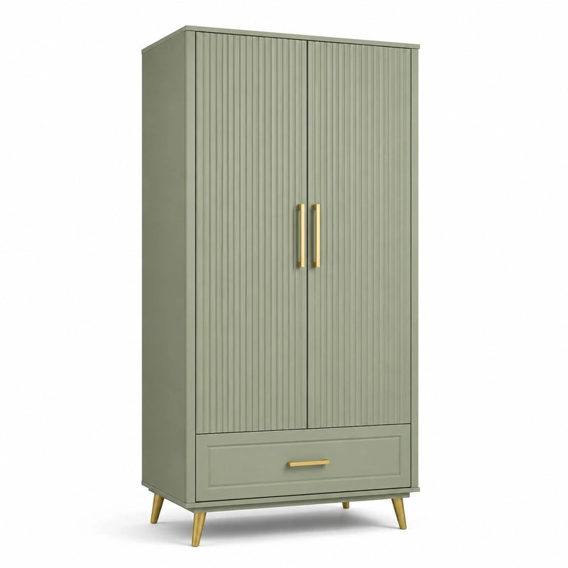 Armoire en bois vert olive avec tiroir et pieds métalliques