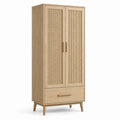 Armoire en Bois avec Cannage Naturel et Tiroir 180x80x50 cm