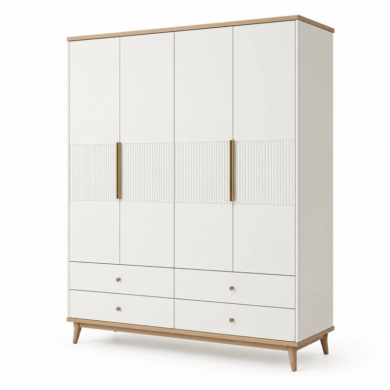 Armoire en bois avec portes et tiroirs en métal 180x200x60cm