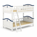 Lit superposé en bois avec motifs marins, blanc et bleu