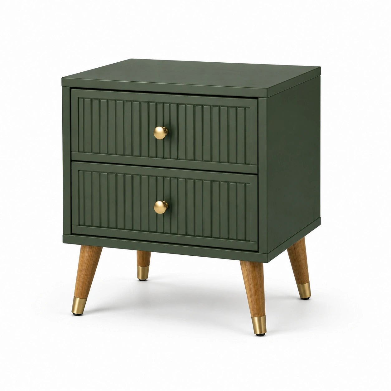 Table de chevet en bois avec tiroirs vert et laiton