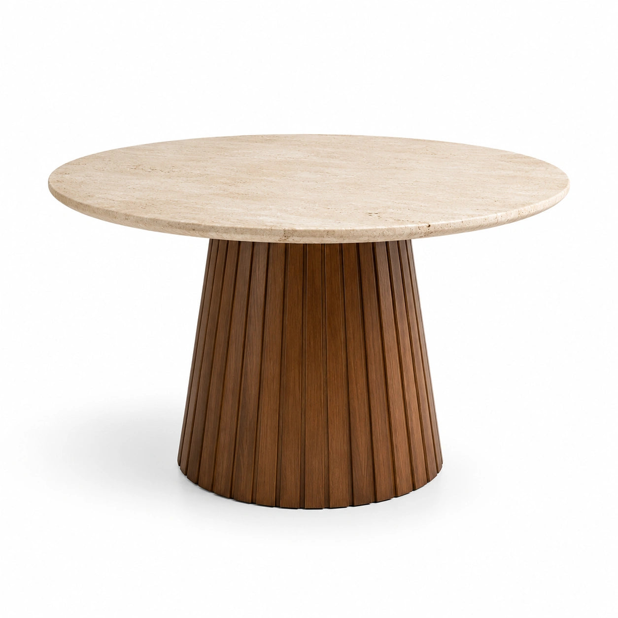Table ronde en travertin et bois