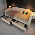 Canapé Sapgaks 90x200, lit coffre avec 2 tiroirs de rangement, cadre de lit en bois, Sans Matelas, beige
