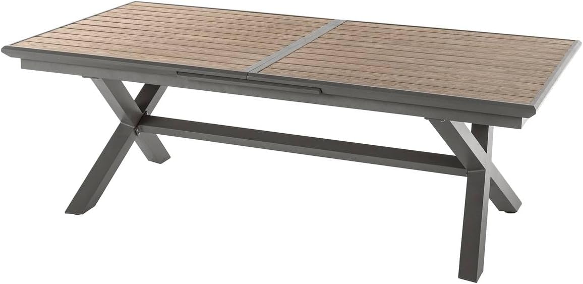 Table à manger, Aluminium Traité Epoxy Antirouille, 76 cm, réglable, Table de Jardin Extensible Axiome Miel, HESPERIDE, 10 Places
