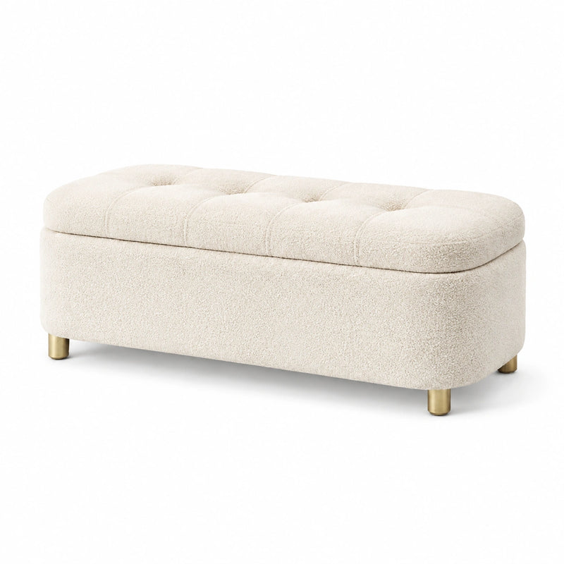 Banc de rangement en tissu bouclé avec pieds en métal