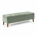 Banc de rangement en velours avec pieds en bois massif