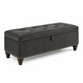 Banc de rangement en tissu gris foncé avec pieds en bois
