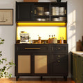 Buffet, 120 × 45 × 195.5cm, éclairage LED, Salon et Salles à Manger, PUGSDRLY, réglable, Noir-E, portable, Vitrine