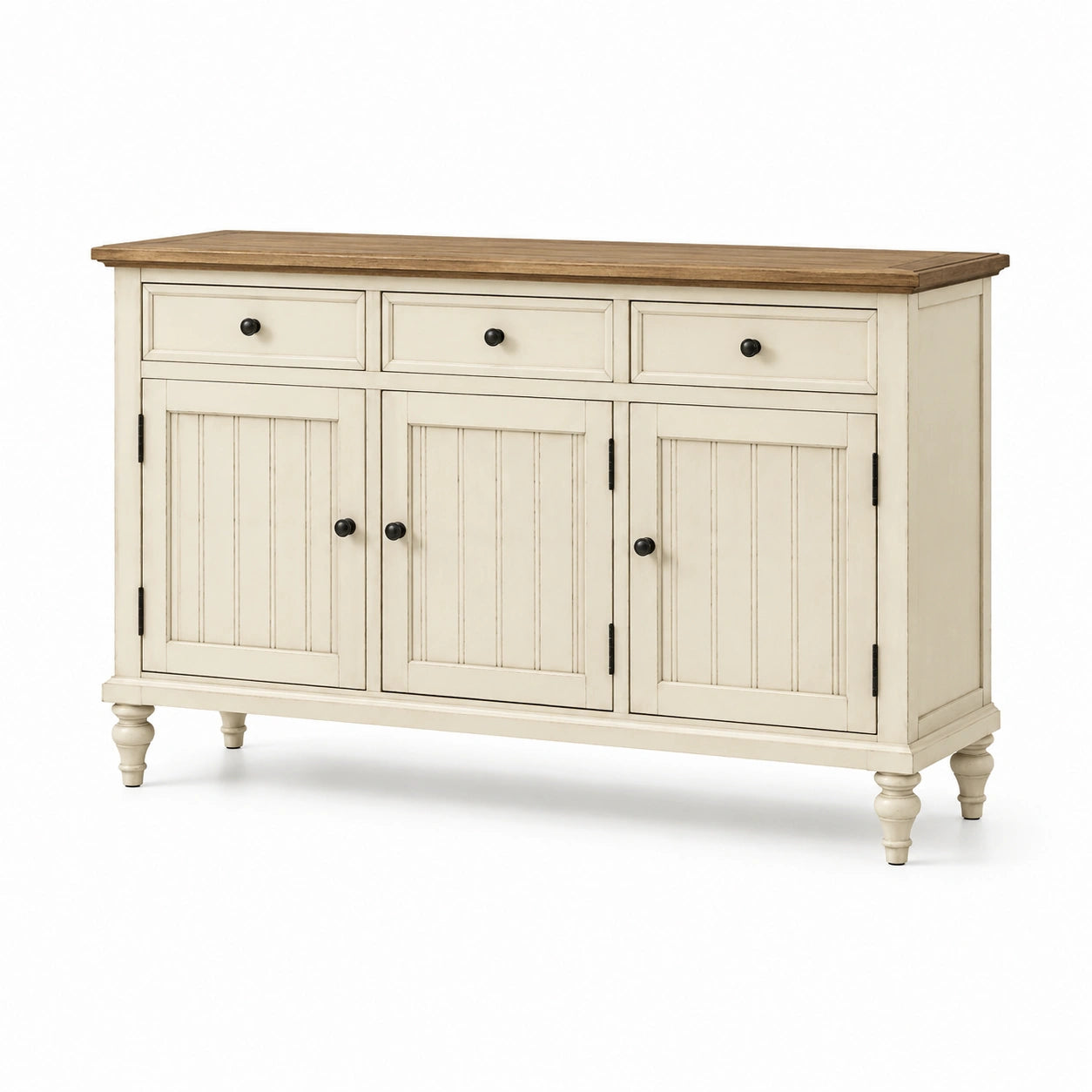 Buffet en bois de pin et chêne crème 145x45x90 cm