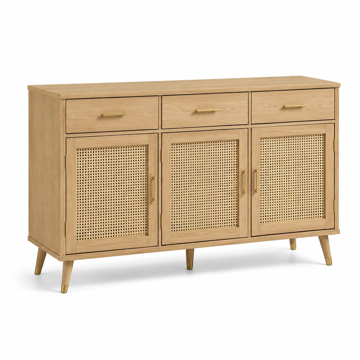 Buffet en bois de chêne et rotin tissé 150x40x80 cm