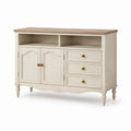 Buffet en bois de pin avec 2 portes et 3 tiroirs blanc cassé et chêne