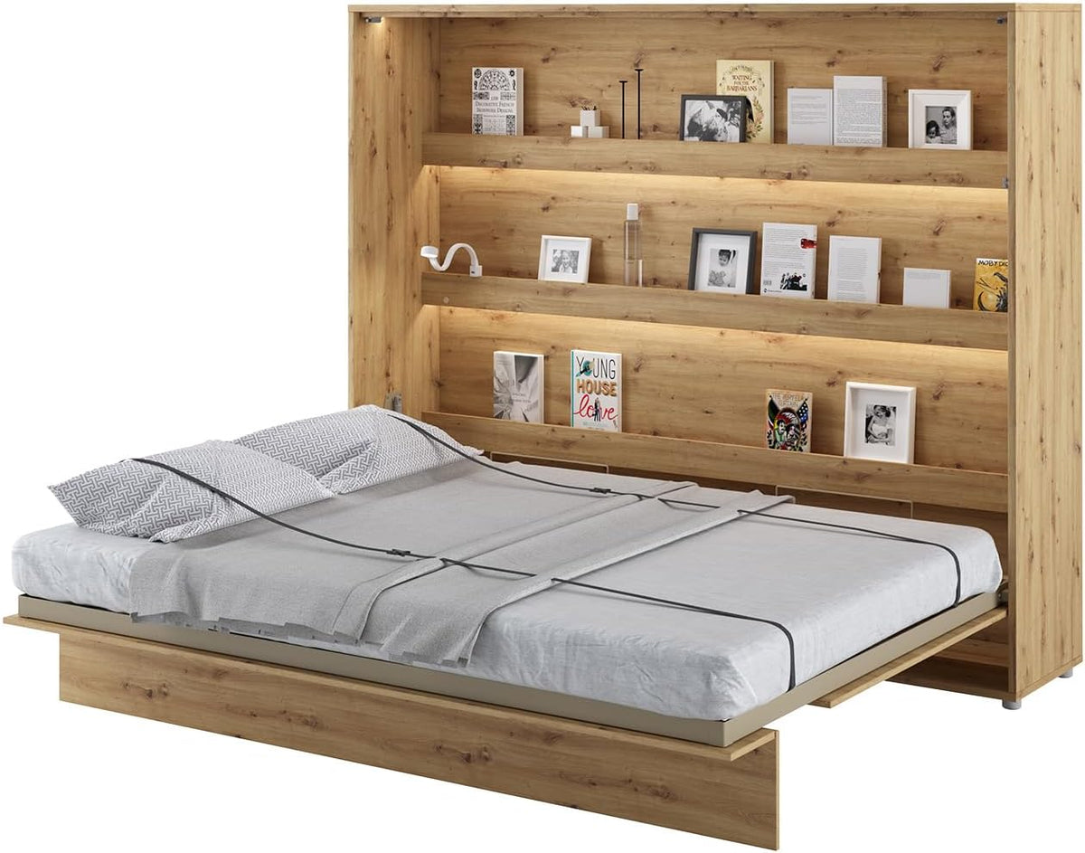 Lit, 46 cm, éclairage LED, MEBLINI, 22 mm, 16 mm, 3 mm, 8 cm, 160 × 200cm, pliable, réglable, Mural Rabattable, Armoire, Placard