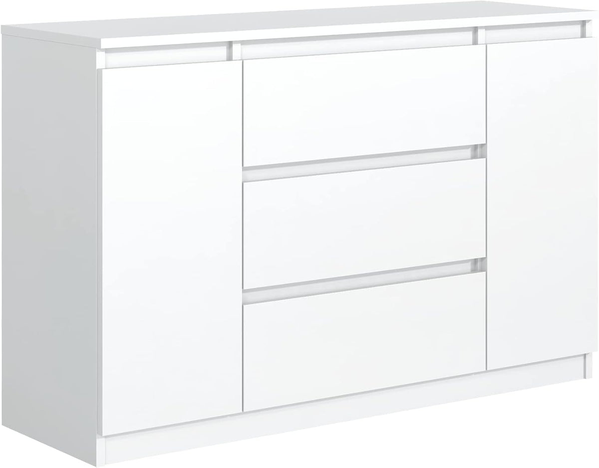 Commode, 120 cm, meble masztalerz, 2 Portes 3 Tiroirs Blanc