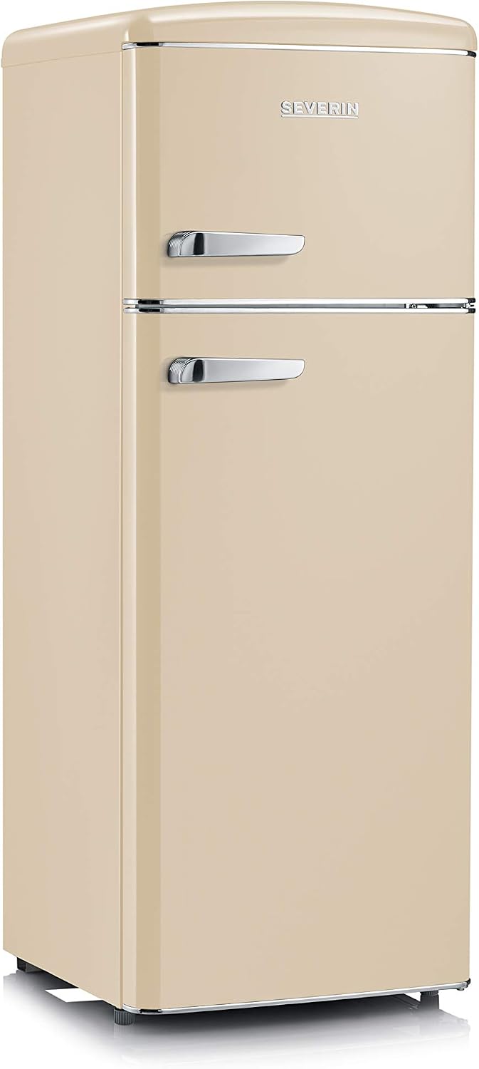 Severin Réfrigérateur, 55 cm, Largeur 55 cm, 206L, 2 portes, RKG 8933, pose libre, Classe E, Veggibox incluse, Rétro, Crème