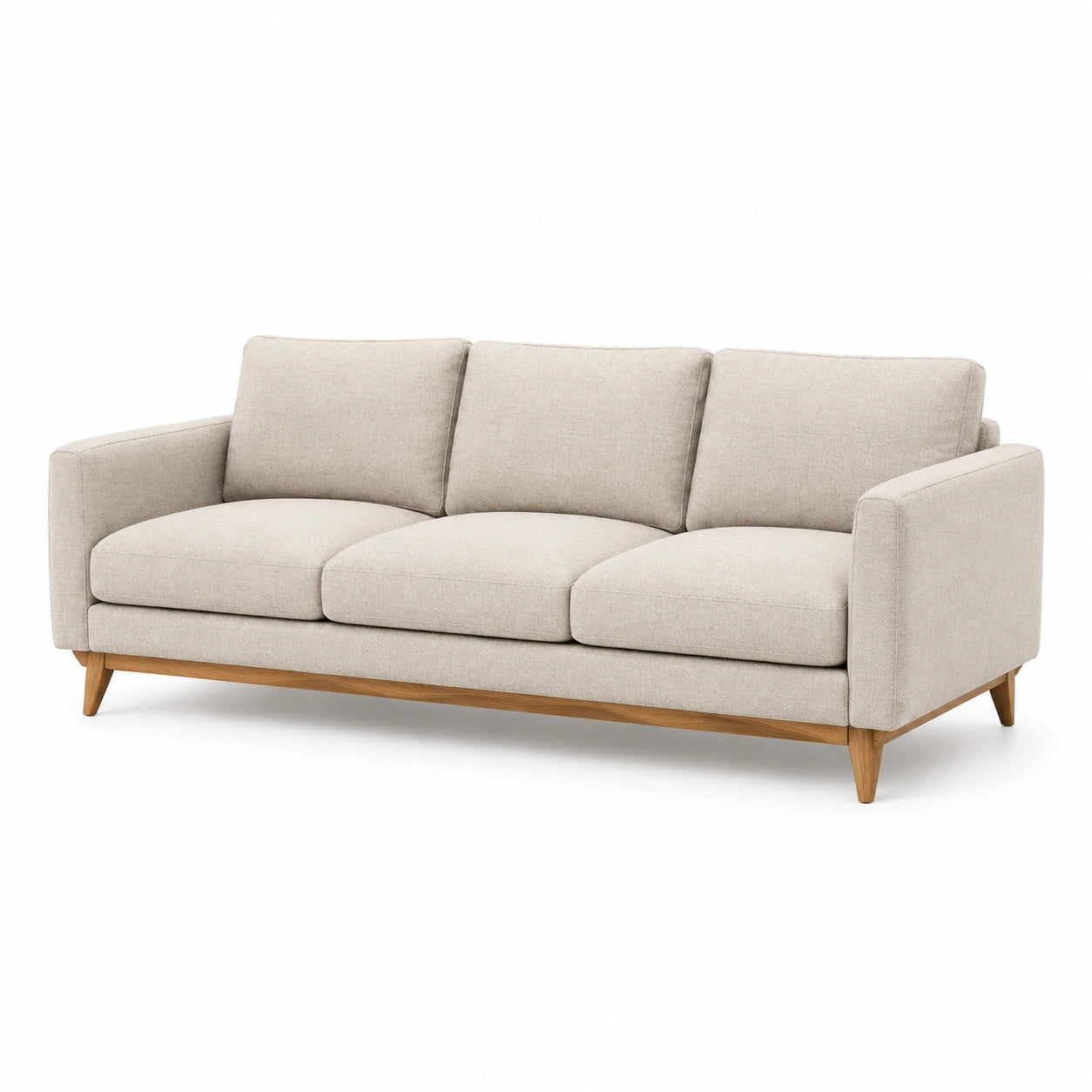 Canapé 3 places en chêne et tissu polyester beige