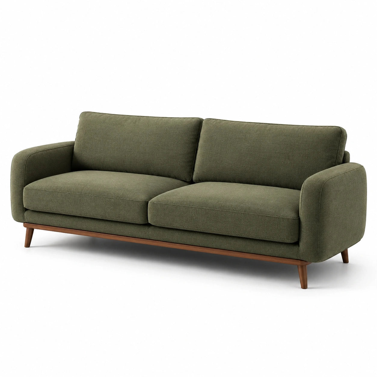 Canapé en tissu polyester vert olive avec cadre en bois de hêtre