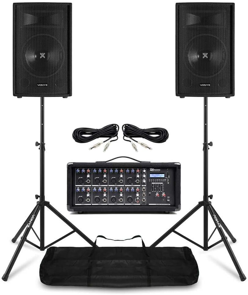 Système de sonorisation, 8 Pouces, réglable, Idéal pour Les DJ ou Conférences, VONYX, 175 cm, 2 Enceintes PA 8 Pouces et Supports Réglables