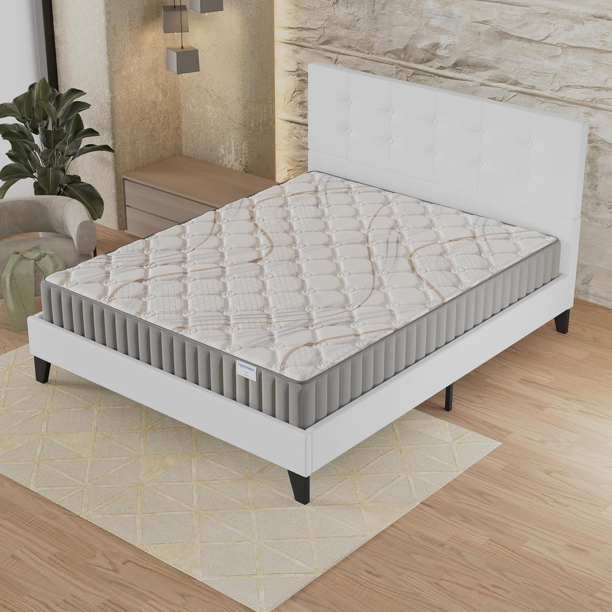 Matelas, 120 × 190cm, NOVEMBER, 16cm, 35kg, revêtement synthétique Blanc