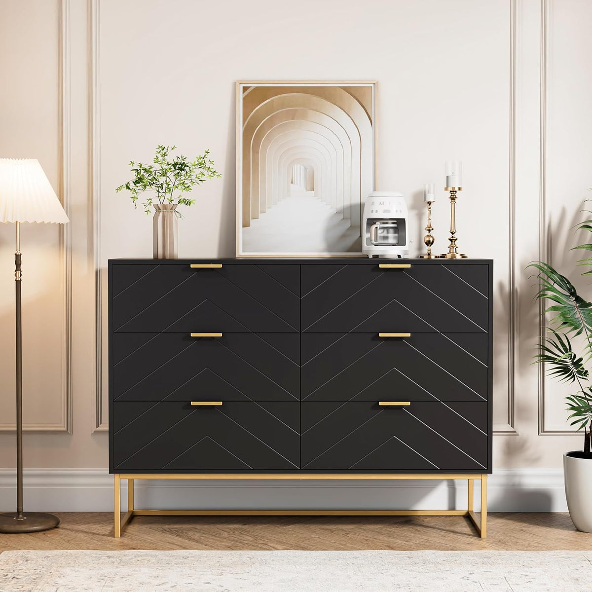 Commode, 53 × 29 × 10 cm, UEV, 100 × 34 × 73, 5cm, 100cm, 6 Tiroirs, Noir, Meuble de Rangement