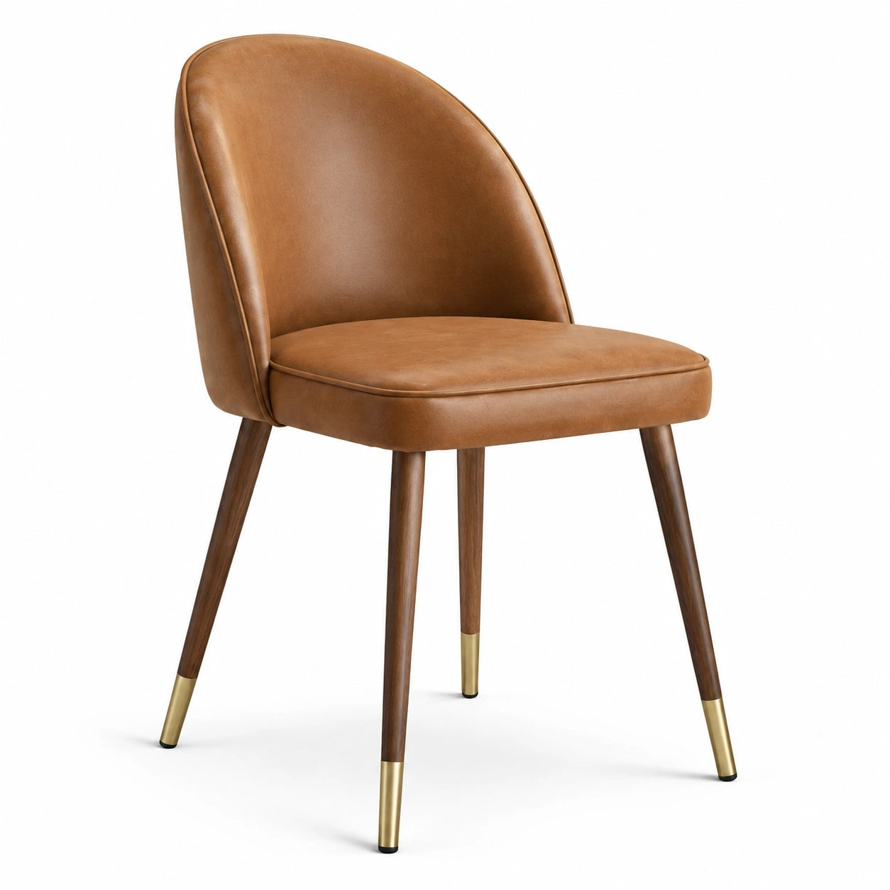 Chaise en cuir PU marron et bois noyer