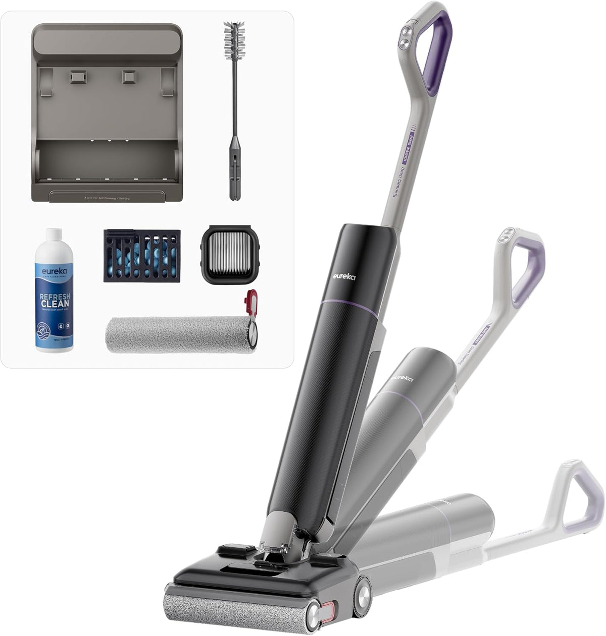EUREKA 24000Pa 60min Aspirateur, 13 cm, acier inoxydable, 750 ml, 3 Modes, 100°C, 75°C, 300W, 700ml, 110ml, Lavage Eau Chaude 100°C