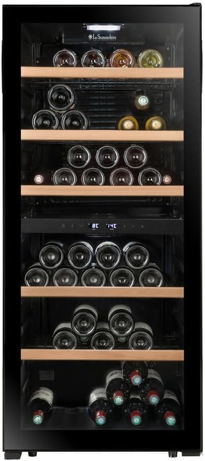 LA SOMMELIERE Cave à vin, éclairage LED, verre, 38 dB, LS102DZBLACK, 102 Bouteilles, 5°C, 12°C, 18°C, réglable, porte réversible