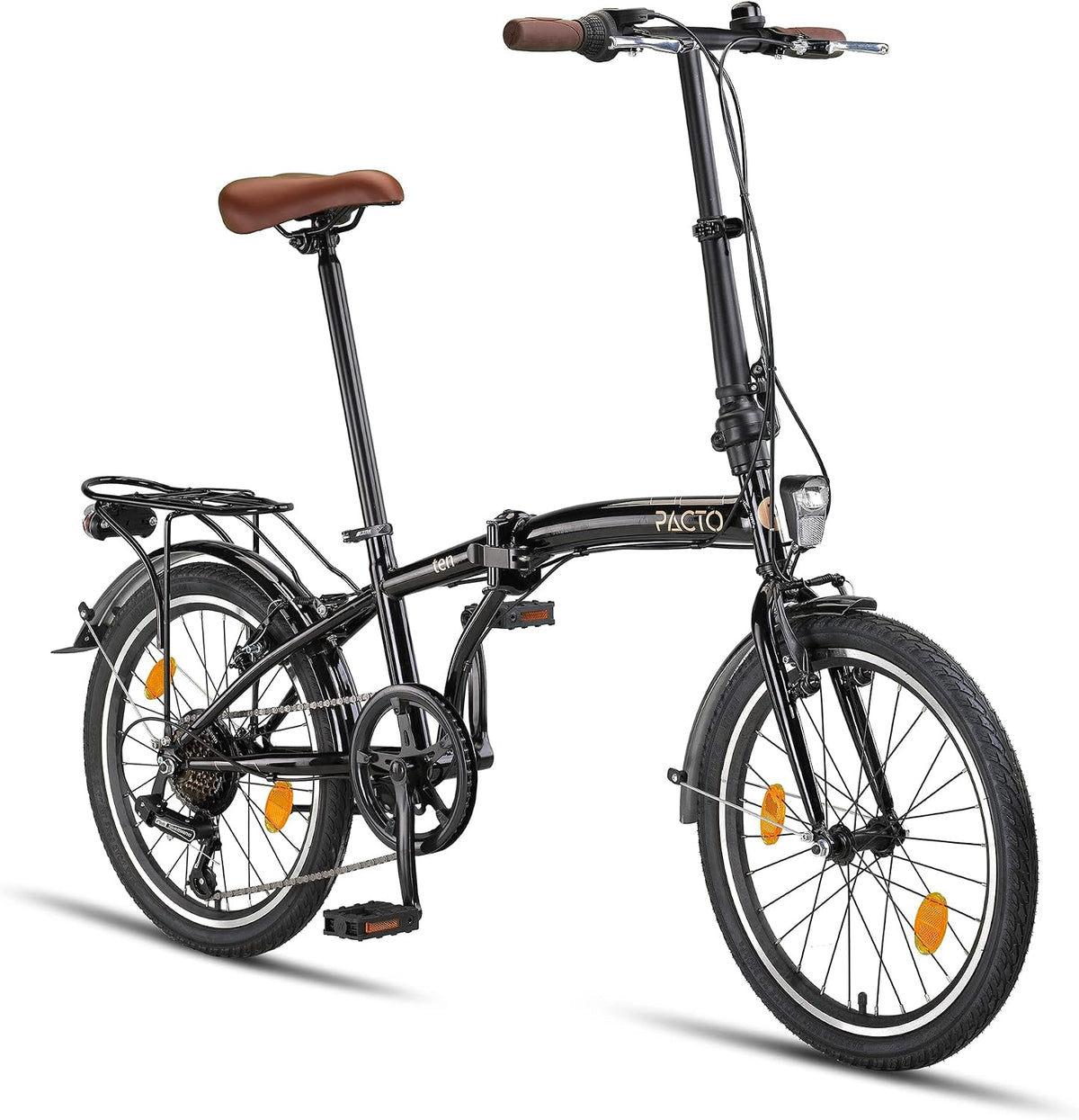 Vélo, freins en V et jantes en aluminium à double paroi, pliable, 16 kg, PACTO, 6 vitesses, 35 cm, Shimano 6 vitesses, poids léger, 10 secondes
