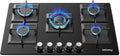 Plaque de cuisson IsEasy, 77 cm, verre, 8 mm, Table de Cuisson à Gaz 5 Feux Noir, 77 × 51 × 5.5cm, 3.3KW, 2.7KW, 1.75KW, 1KW, 73cm, 48cm