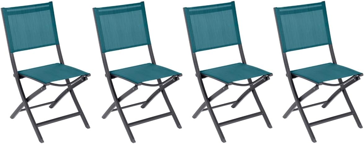 Chaise de jardin HESPERIDE, 45 × 57 × 90 cm, Aluminium Texaline, pliable, Lot de 4 Chaises de Jardin Pliantes Essentia Bleu Canard