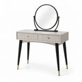 Coiffeuse en bois avec miroir rond et pieds en métal noir et or