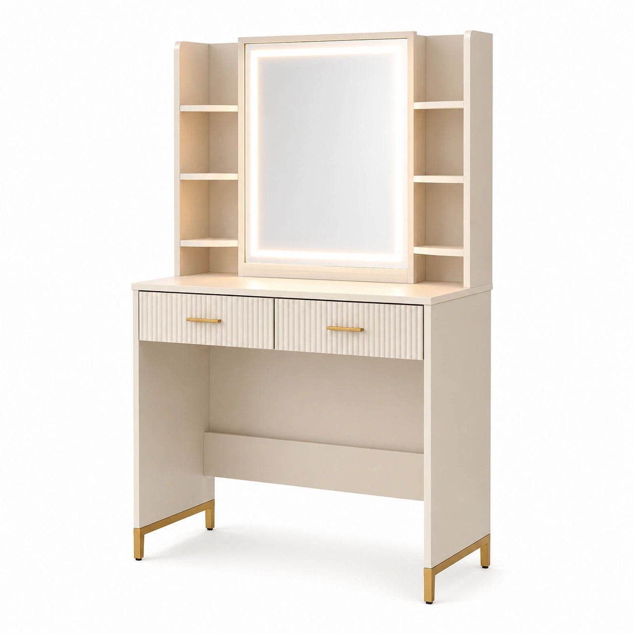 Coiffeuse en MDF avec miroir LED en verre trempé crémeux