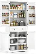 Buffet, Armoire Cuisine Rangement 184 cm, réglable, COSTWAY, 3, 2 cm, 6, 4 cm, 6 Étagères, 3 étagères, 4 étagères, 2 étagères, Blanc, Salon