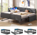 Lit AOGLLATI 90x200 90x200, télécommande, éclairage LED, Éclairage LED et Prise, Lin Gris Foncé, sans Matelas, minuterie