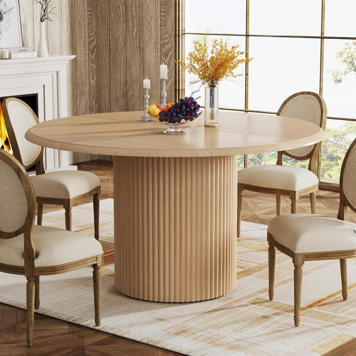 Table Tribesigns, réglable, 120 cm, Bois Naturel, Cuisine, 120 × 120 cm, Salon
