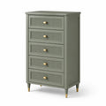 Commode en bois MDF vert olive à 5 tiroirs avec poignées dorées