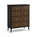 Commode en bois noir et noyer avec poignées dorées