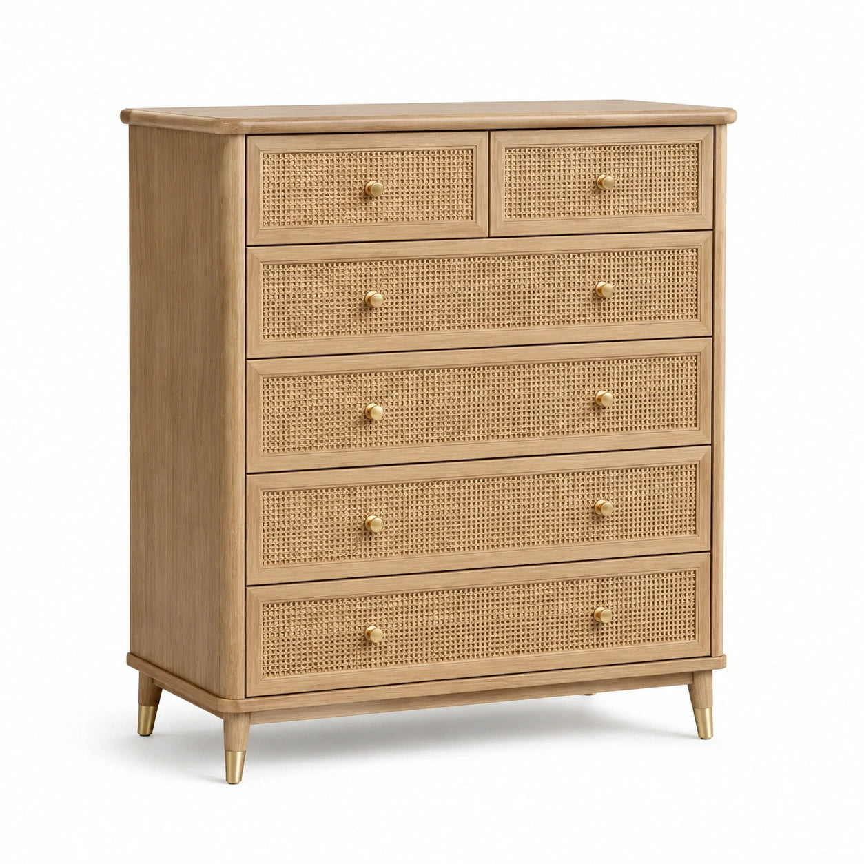 Commode en bois avec 6 tiroirs en rotin