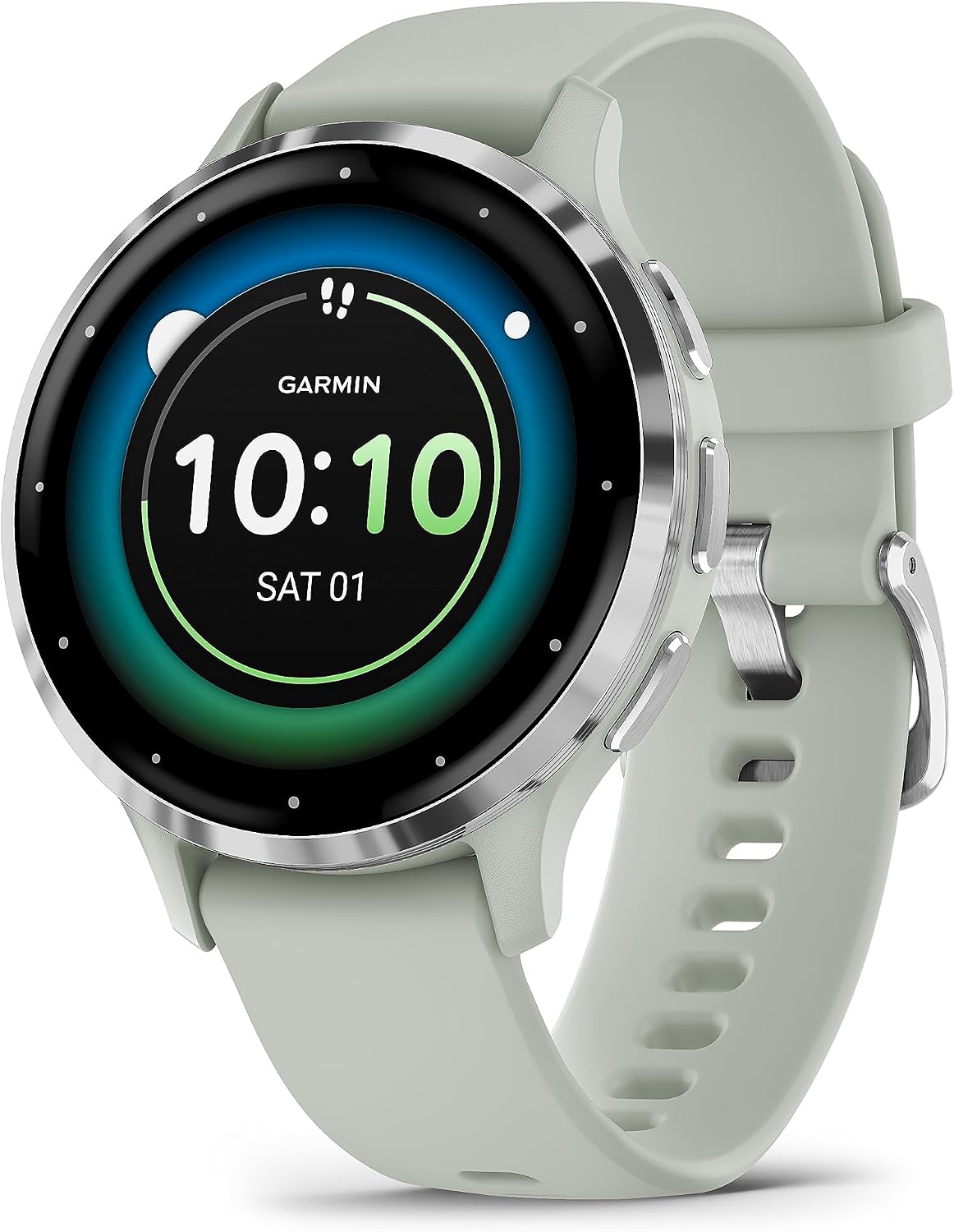 Montre connectées, 41 mm, Bluetooth, Amazon Renewed, 18 mm, Garmin Venu 3S, Argenté avec Bracelet Vert Sauge, Reconditionné