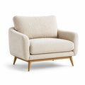 Fauteuil en Bouclé Crème avec Pieds en Bois