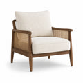 Fauteuil en bois et rotin avec coussin en polyester crème