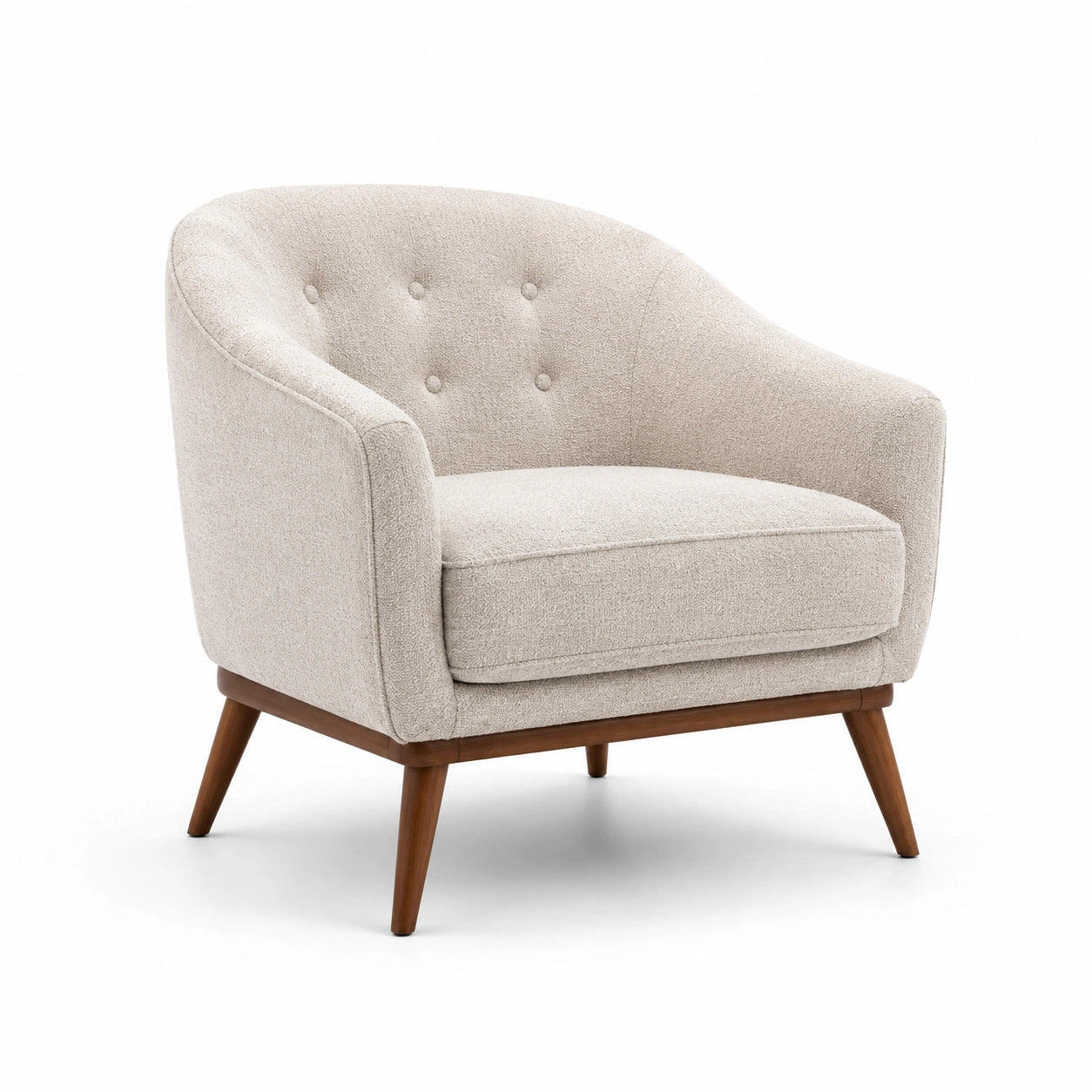 Fauteuil en tissu polyester beige avec pieds en hêtre