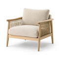 Fauteuil en bois avec accoudoirs en corde et coussins en polyester beige