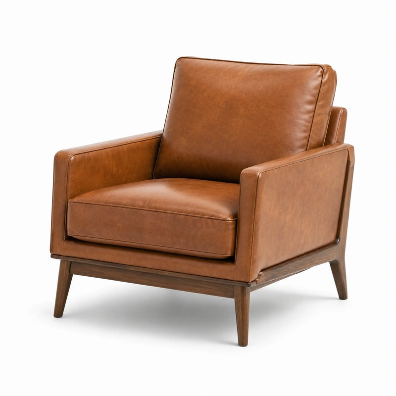 Fauteuil en cuir PU marron avec cadre en bois massif