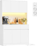 Buffet, 5 cm, éclairage LED, FirFurd, 3 cm, 180cm, 6 portes, 8 étagères, 2 tiroirs, 3 étagères, réglable, 180 × 100 × 38