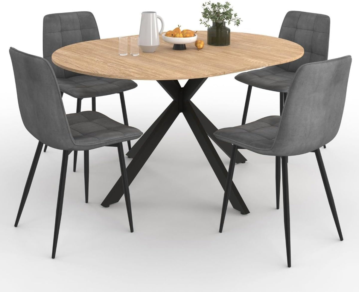 Ensemble pour salle à manger, 150 cm, IDMarket, 110 cm, 76 cm, 88 cm, 40 cm, 45 cm, Ensemble Table à Manger Ronde Extensible Alix et 4 chaises Mila